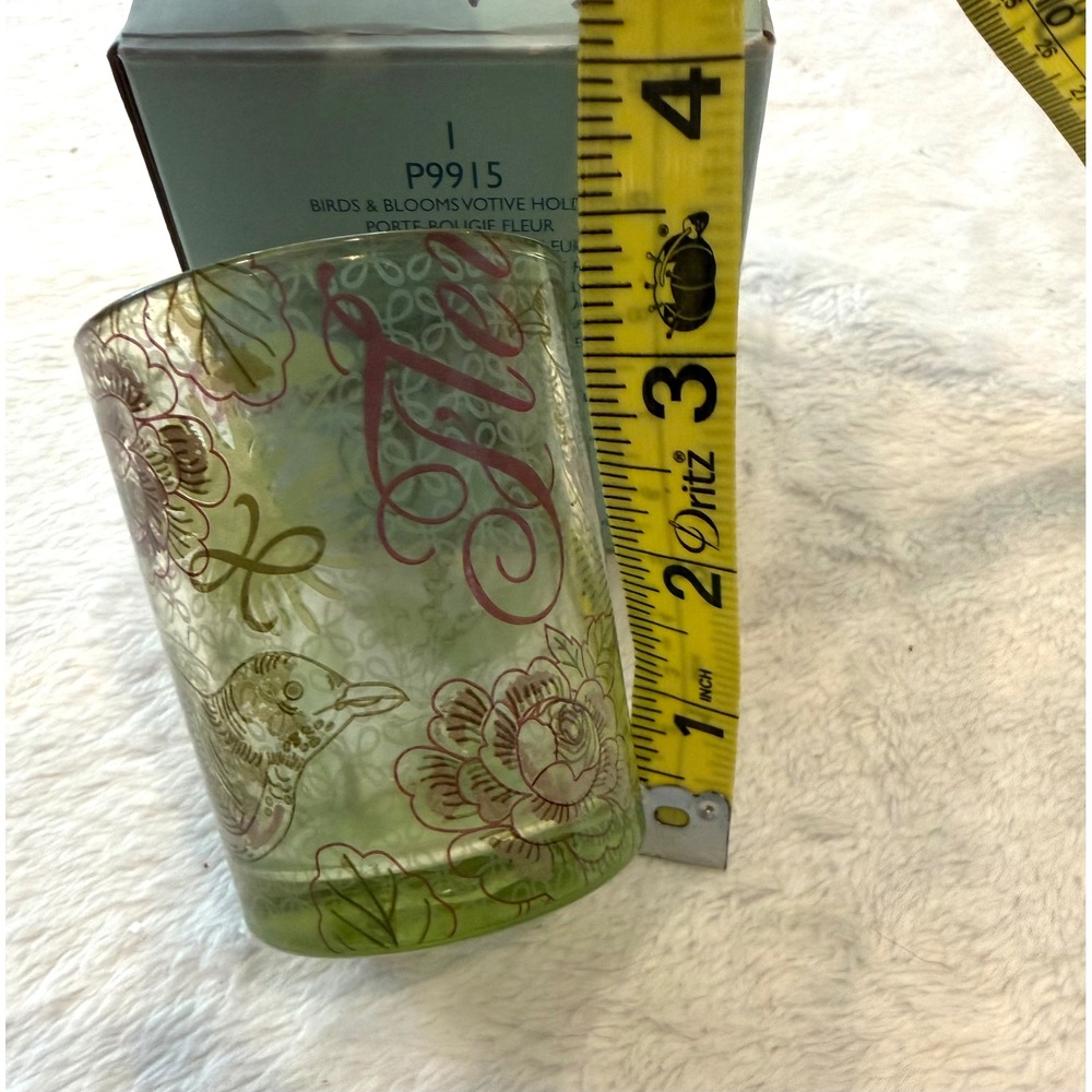 PartyLite Birds‎ & Blooms Votive Holder Green Glass Floral Bird P9915 3.5 Inch - Picture 4 of 5